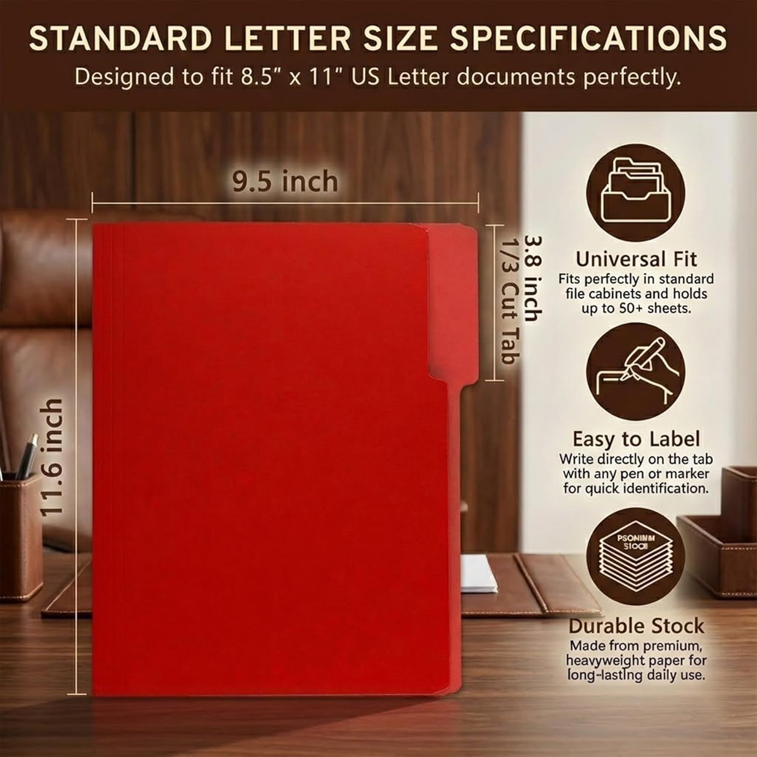 VZCPYTPM 100 Pack Red File Folder,1/3-Cut Tabs,Paper File Folders Letter Size,8.5x11 Manilla File Folders for Office Filing,School Projects and Home,Organizer Documents
