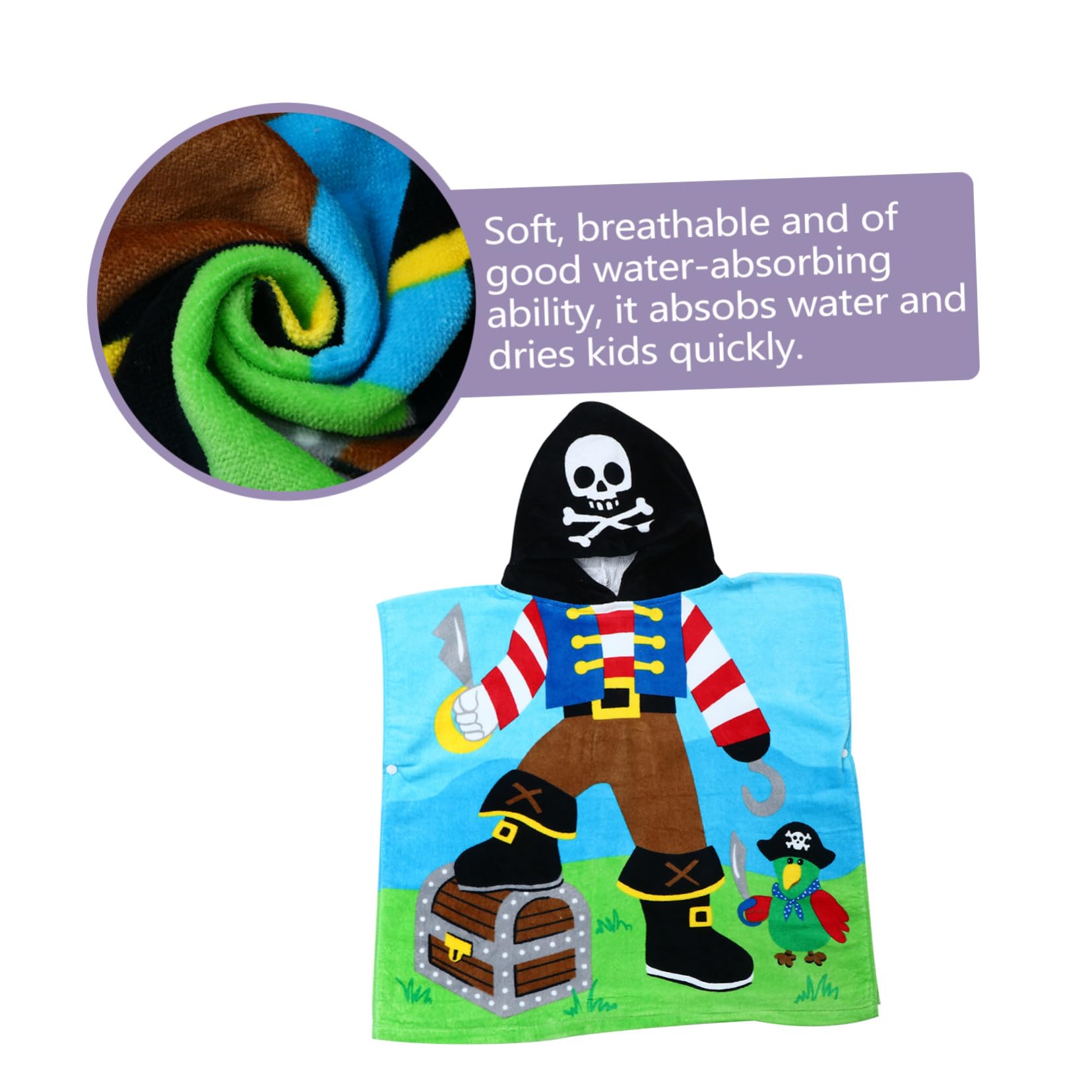Alasum 1pièce Peignoir Garçon Fille Coton Absorbant à Capuche Serviette de Bain Respirante et Poncho Plage Garçon Fille Motif Pirate Capitaine Séchage Rapide et Confortable