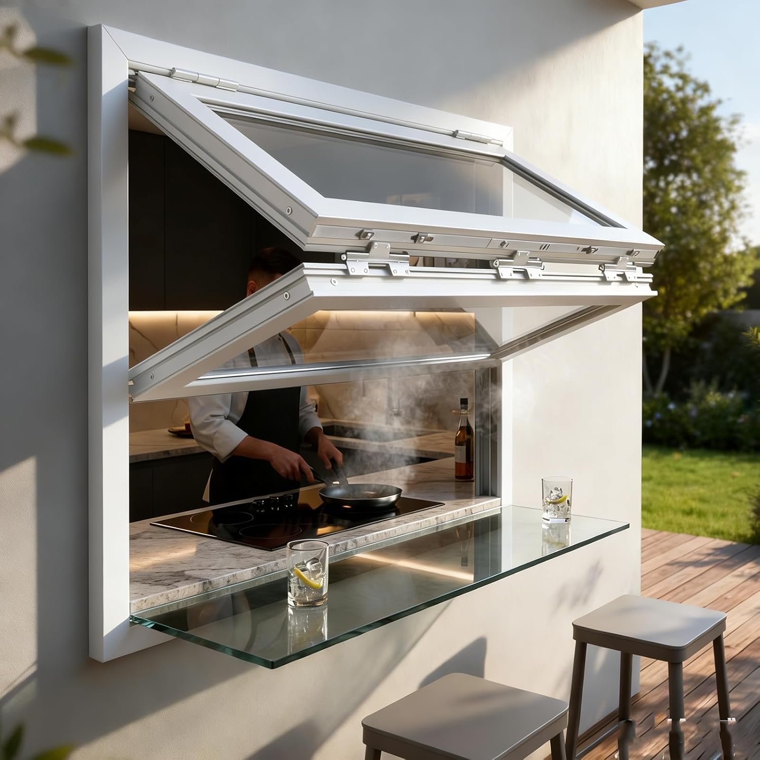 Alloy Vertical Folding Serving Window, Double Hung Concession Window for Mobile Home & Commissary, Foldable Sliding Windows for Food Truck,Black,36 * 59in