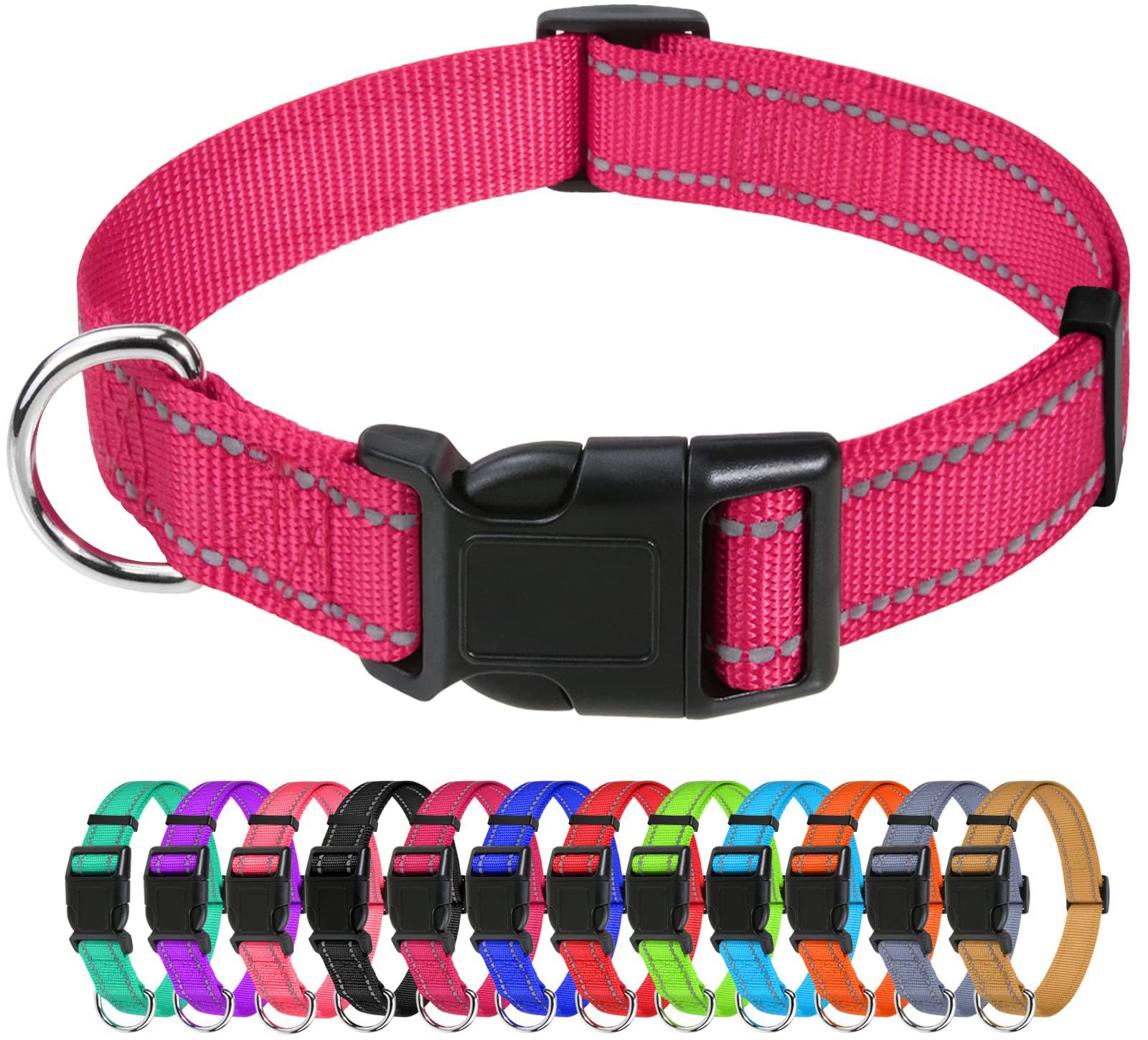 TagME Collar Perro Ajustable,Collar Nylon Reflectante,para Caminar Correr Entrenamiento,para Perros Pequeños,Rosa Caliente,1.5cm De Ancho