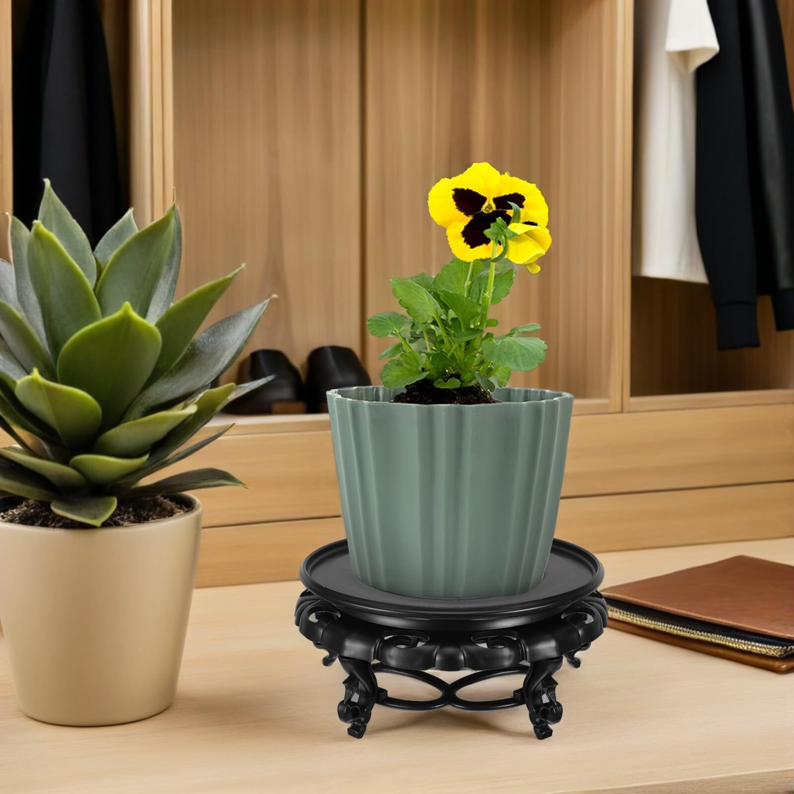 Soporte para Macetas Redondo Imitación Madera de Resina 26 Cm, Pedestal Decorativo Estable para Plantas de Interior, Elevador de Exhibición Adecuado para Bonsáis, Jarrones