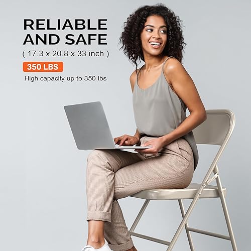 Miniatura 7 de VINGLI Sillas plegables con marco de metal de acero, capacidad de 350 libras, duraderas, portátiles y versátiles para uso en interiores y
