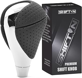 SHIFTIN Leather Chrome Wood Gear Shift Knob Stick Shifter for Lexus ES300h ES350 GS300 GS350 GS430 GS450h GS460 is-F IS250 IS300 IS350 LS460 LS600h RX350 RX450h (Punched Black Leather/Chrome)