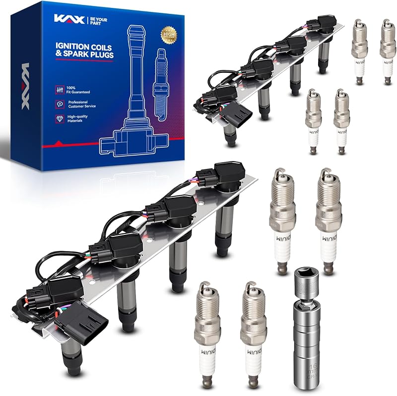Kit de bobinas de ignição e velas de ignição de irídio KAX para Cadillac DeVille, Seville e Pontiac Bonneville 4.6L – 2 bobinas e 8 velas