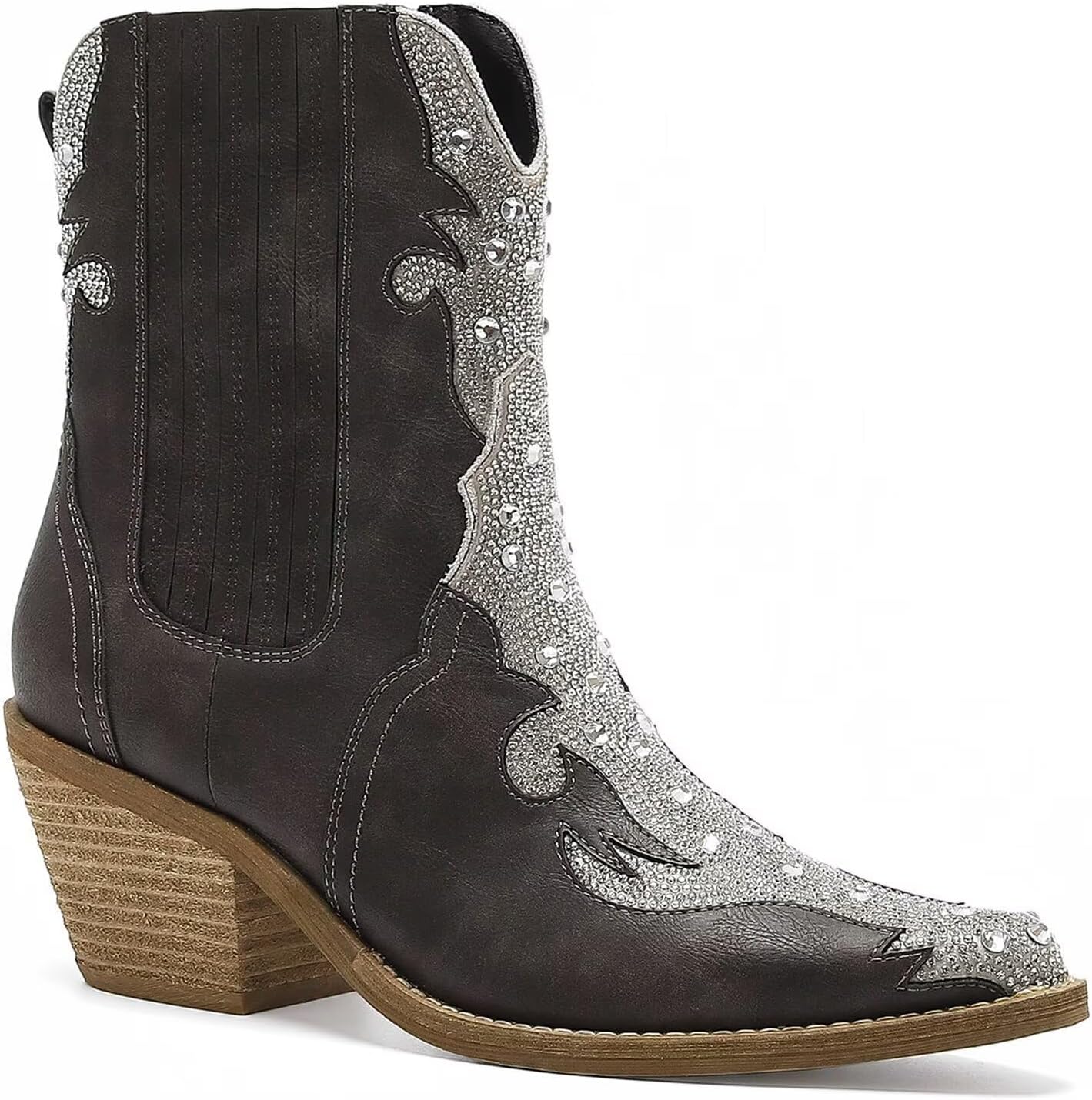 Women's Embellished Western Booties Cowboy Boots Cowgirl Boots Pointed Toe Boots Stacked Block Heel Boots