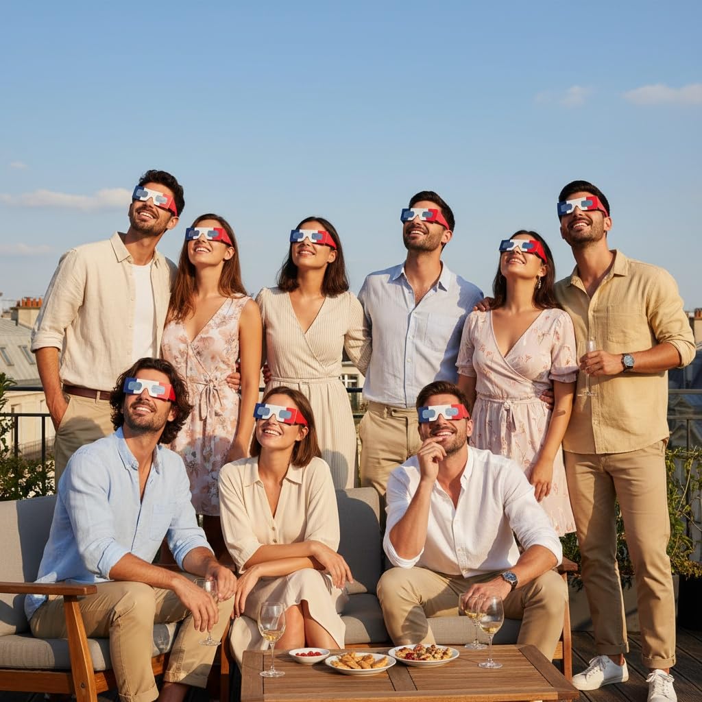 Absolute Eclipse Sonnenfinsternis Brille 2026 zum Sehen der Sonnenfinsternis - ISO 12312-2 CE Zertifiziert - 10er Pack - Design FR - Erwachsene Kinder - EU Hersteller Anerkannt AAS