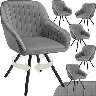 TecTake® Sillas de Comedor Giratorias con Funda de Terciopelo, Acolchada, Respaldo Continuo, Silla Dormitorio, Silla con reposabrazos, sillas nordicas, Muebles Salon Modernos - 6 Sillas Gris