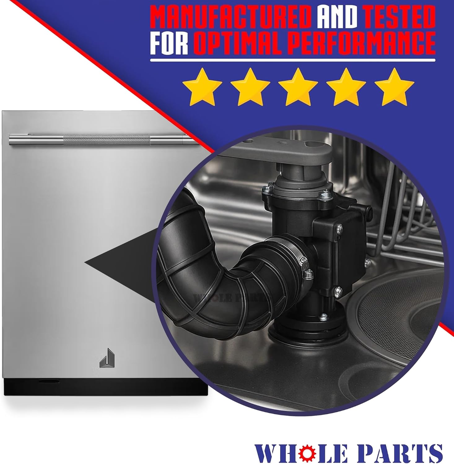 Upgraded Whole Parts Black Dishwasher Pump Inlet Hose Replacement – Part# 8579311 – Compatible with Select Jenn Air, Kenmore, Kitchen Aid, Maytag, and Whirlpool Dishwashers