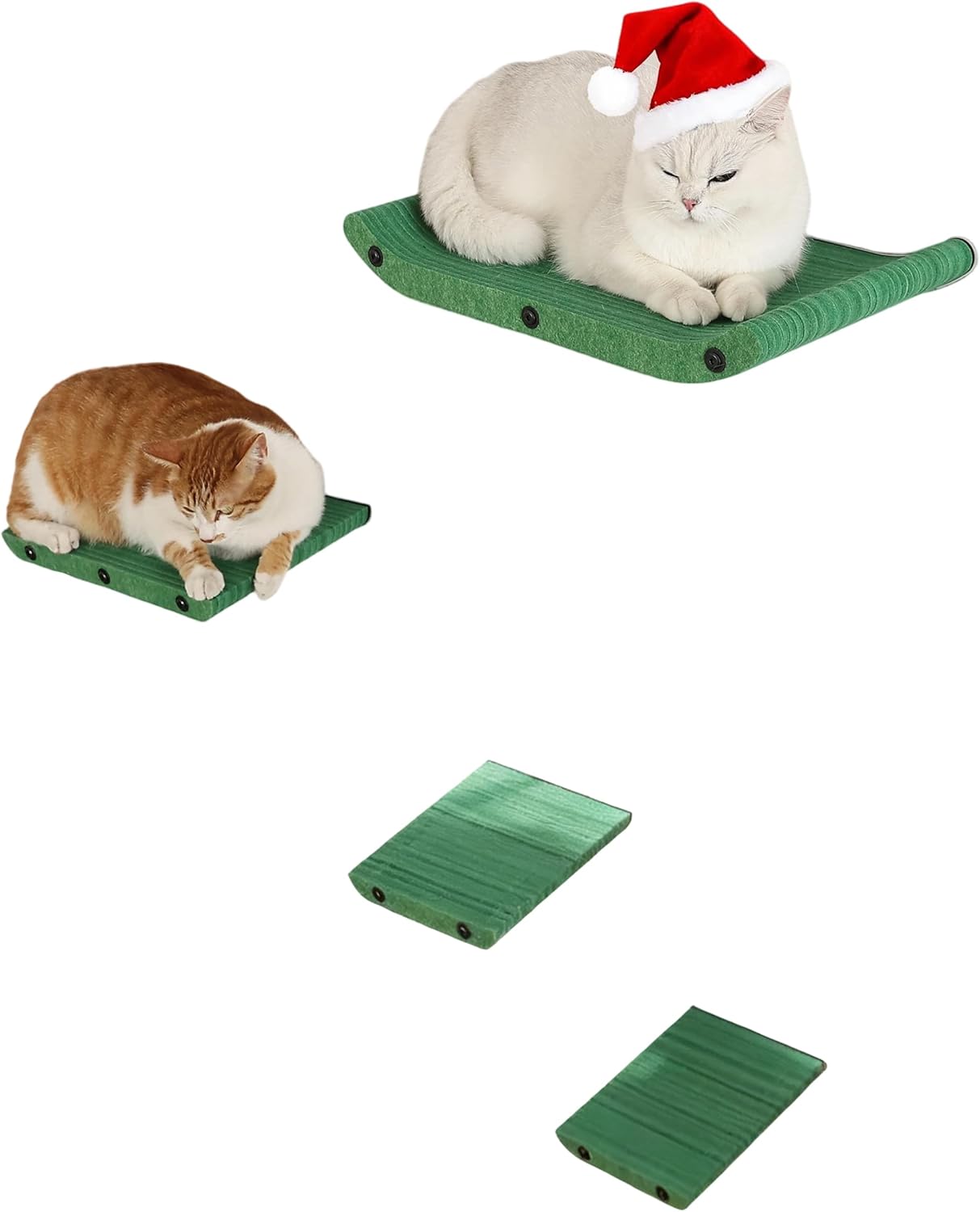 Cat Wall Shelves for Inside,Sound Proof PET Felt Cat Furniture Set,Scratch Resistant Wall Mouted Perch for Kitty Climbing, Sleeping and Lounging (Set of 4-Green)