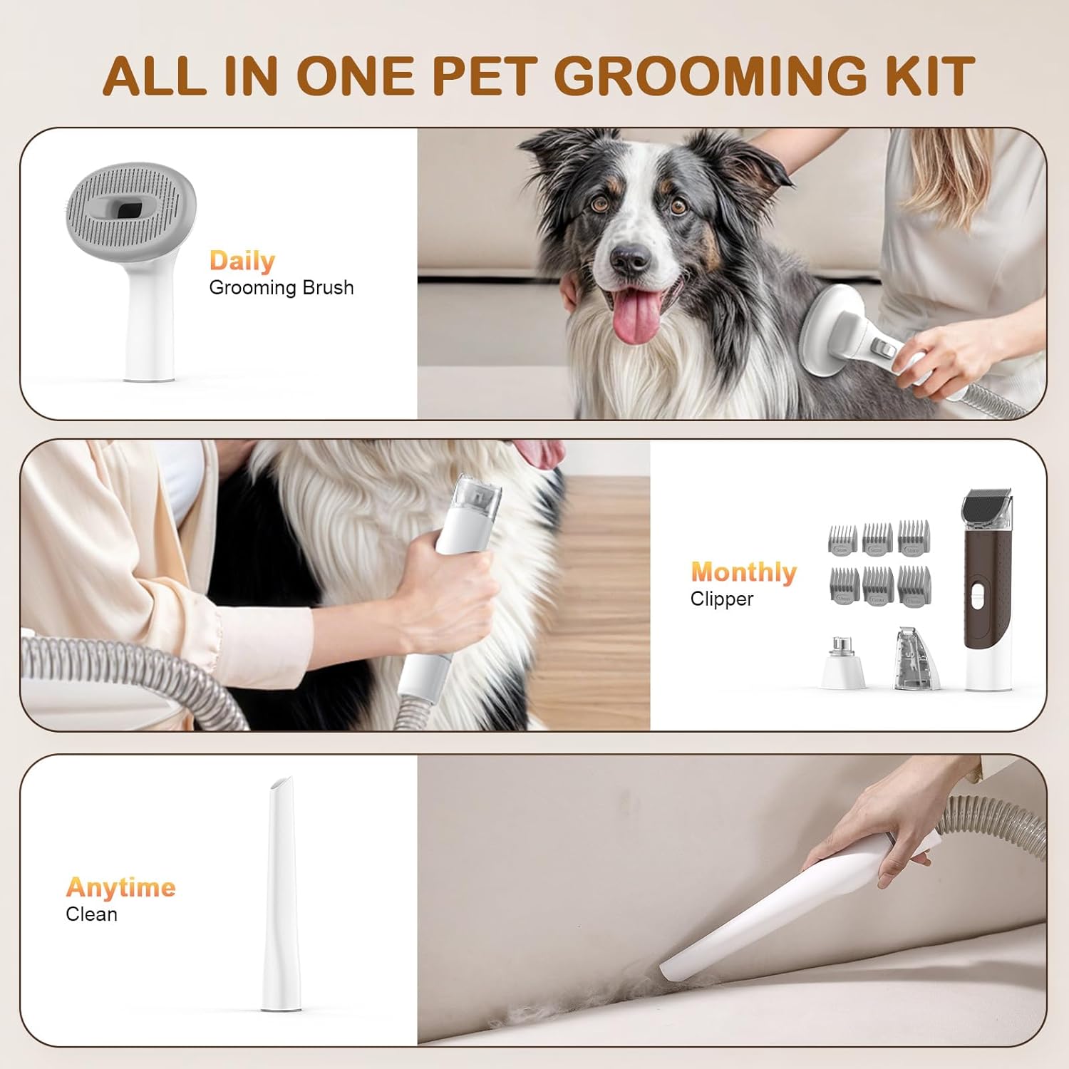 Dog Grooming Vacuum, Dog Grooming Kit with Pet Clipper Nail Grinder, 6 Pet Grooming Tools (Mushroom) - Image 5