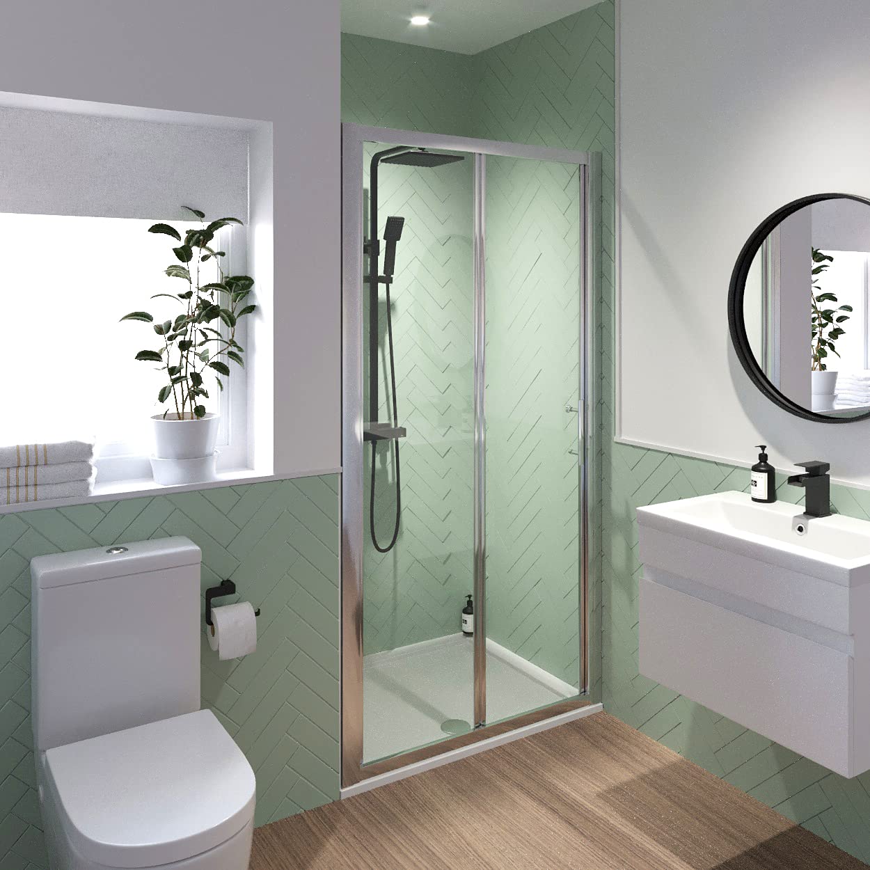 Buy Modern 900mm Bathroom Bi Fold Shower Door Walk in Enclosure Framed 6mm Toughened Safety