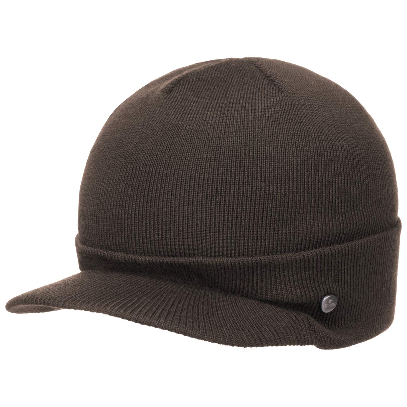 Lierys Fine Merino Knitted Hat Ladies’/Men’s (Visor 4.8 cm) - Winter hat Made of Merino Wool - Knitted hat in one Size (54-59 cm) - Cap with Visor Autumn/Winter Dark Brown One Size