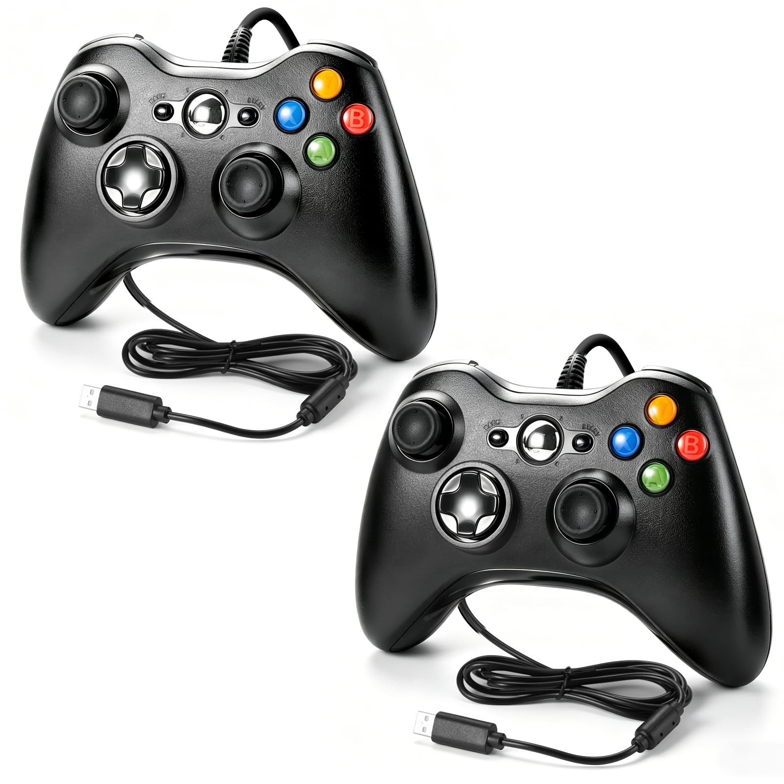 AYHWP 2PCS Mando para Xbox 360, mando con cable USB, retroalimentación por vibración y joysticks analógicos de precisión, compatible con PC/Windows 11/10/8/7/XP, función Plug and Play inmediata