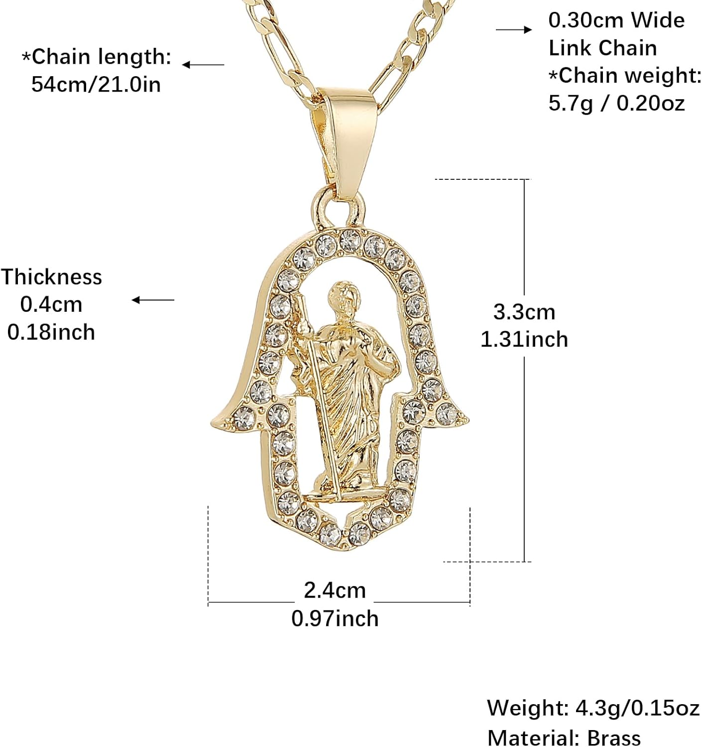HZMAN 14K Gold Plated San Judas Tadeo Necklace Hands of Fatima Talisman Pendant for Women - Image 6