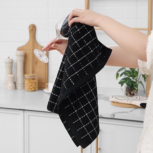 Miniatura 516 de Homaxy Toallas de cocina de rizo 100% algodón (gris oscuro, 13 x 28 pulgadas), diseño a cuadros, suaves y súper absorbentes, paquete de 6