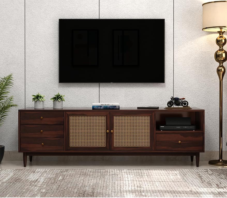 Wood World Sheesham Wood TV Cabinet | Solid Wood TV Stand for TV | Pre-Assembled TV Unit | Minimalist & Durable Entertainment Console