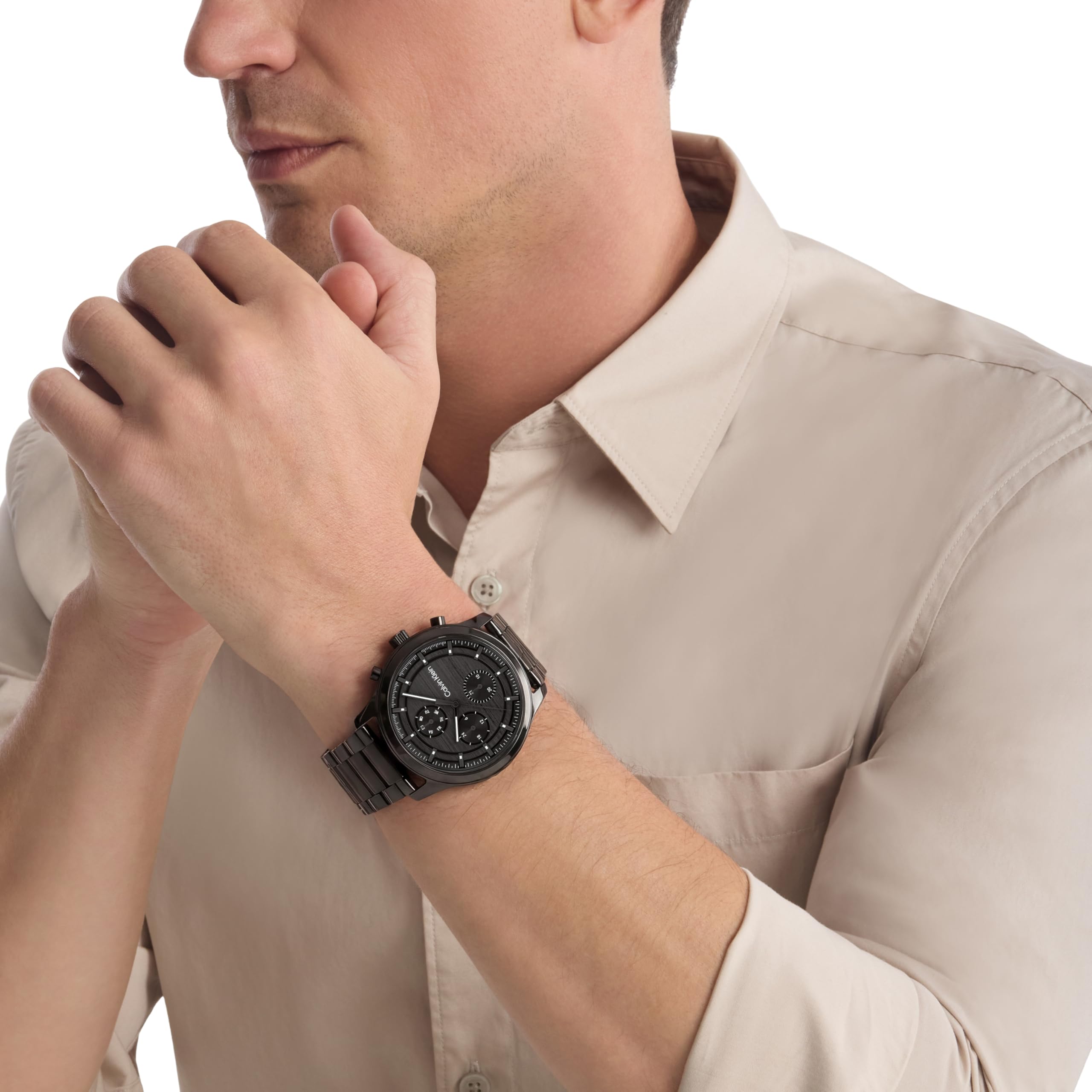 Calvin Klein Orologio analogico multifunzione al quarzo da uomo con cinturino in acciaio inossidabile o in pelle
