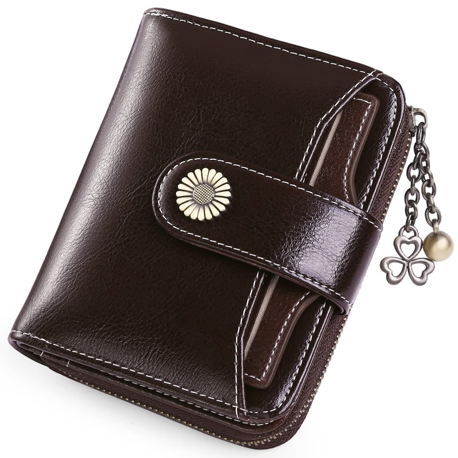 SENDEFNWomen's Small Purse, Women's Genuine Leather, with Coin Compartment, Small Zip Wallet, Card Holder, with RFID Blocker, Ar_coffee, 现代