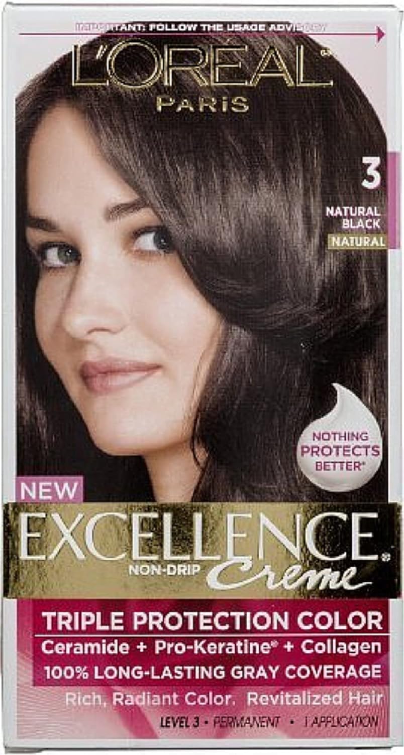 L'Oreal Paris Excellence Creme Triple Protection Color 3 Natural Black/Natural (Pack of 3)