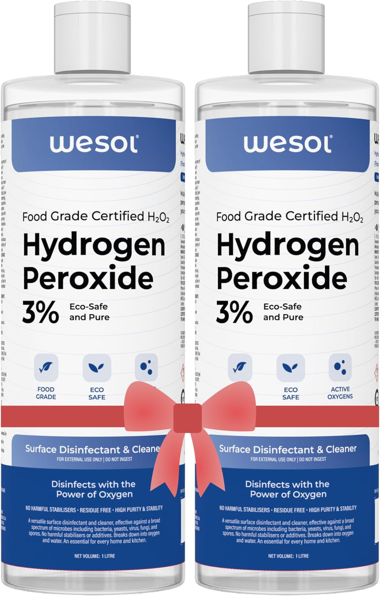- Hydrogen Peroxide 3% Food Grade Multi-Use Disinfectant |Kills 99.9% Germs & Viruses | 1 Litre (Pack of 2)-Best For Cleaning, General disinfection, deodorising, Hydroponics, Food production unit
