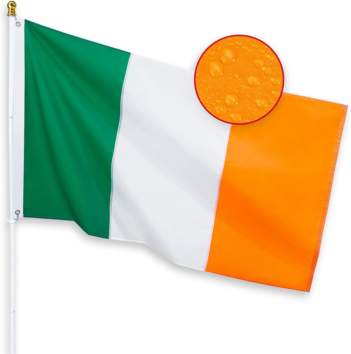 Ireland Flag 3x5 Feet for Outside - Heavy Duty Nylon, Sewn Stripes, Fade Proof, Longest Lasting - Irish National Flag 3 X 5 FT with Brass Grommets Party Festival Indoor and Outdoor Decor