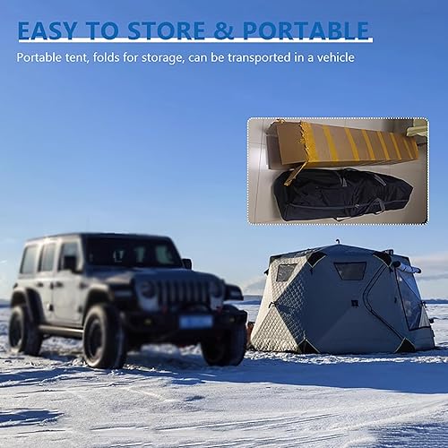 Miniatura 8 de Refugio portátil de pesca en hielo para 3 a 8 personas, tienda de campaña de pesca en hielo con aislamiento hexagonal con bolsa de transporte y