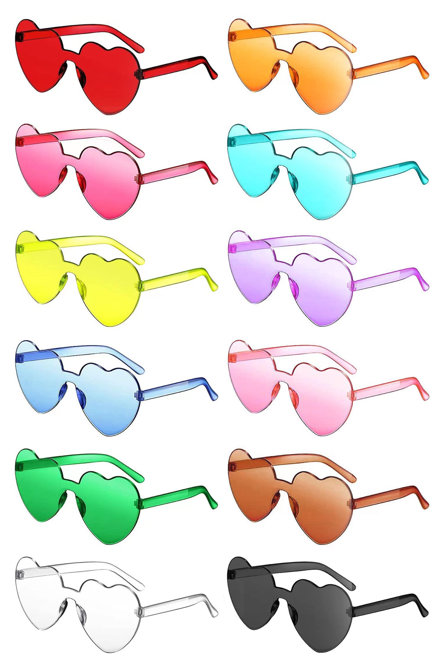 12 Pack Heart Shaped Sunglasses for Women Colorful Rimless Sunglasses Transparent Bachelorette Party Favors