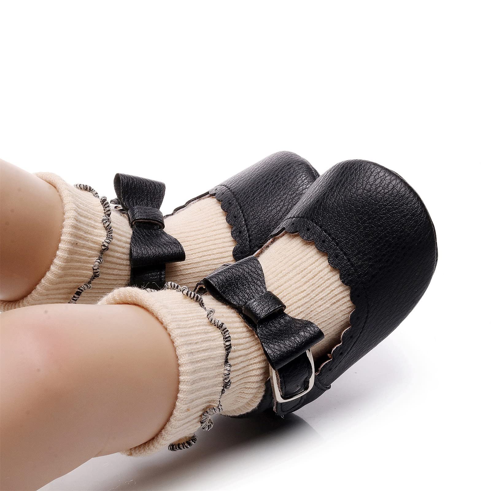 Infant Girls Single Shoes Bowknot First Walkers Shoes Buckle Strap Infant Soft Bottom Breathable Slip on Shoes Size 4 (Black, 6 Infant)