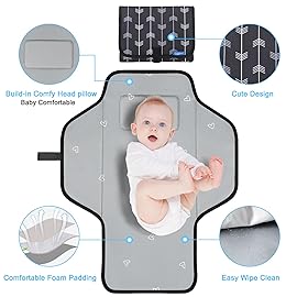 Baby Portable Changing Pad Travel - Waterproof Compact Diaper Changing Mat with Built-in Pillow - Lightweight & Foldable Changing Station, Newborn Shower Gifts