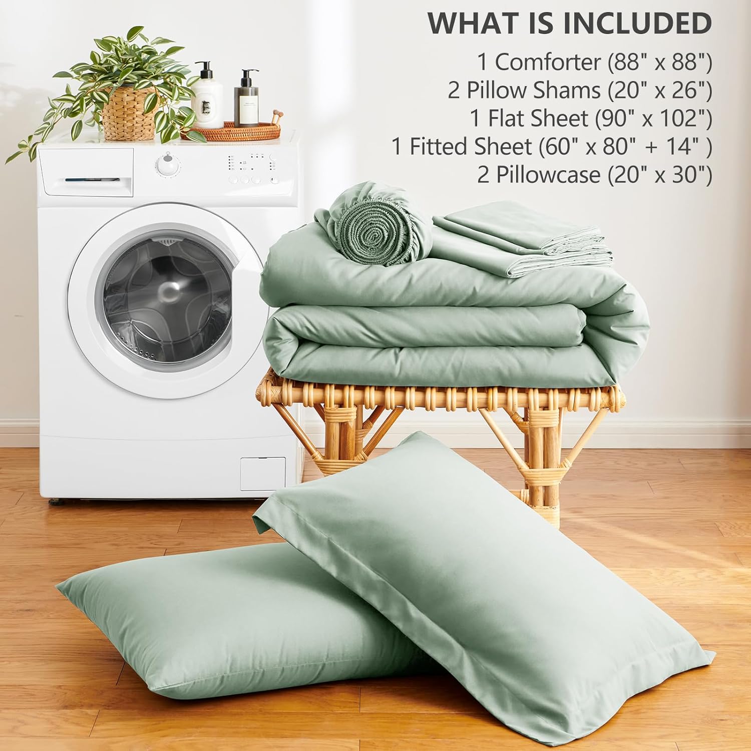 HIMEET Queen Comforter Set - 7 Pieces Bed in a Bag Queen Size, Luxury Comforter Set with Sheets for All Season, Bed Set with Comforter, Flat Sheet, Fitted Sheet, Pillowcases & Shams, Sage Green