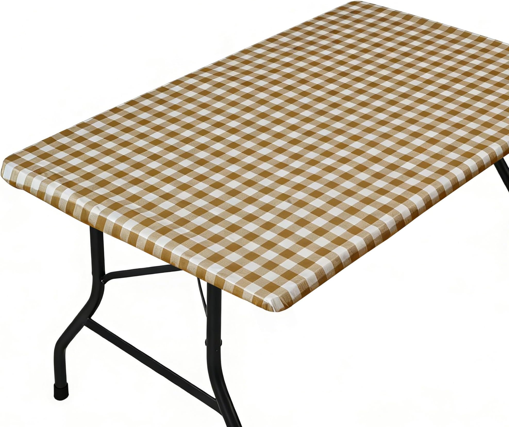 Rectangle Picnic Table Cloth, Elastic Waterproof Fitted Vinyl Tablecloths for 6 Foot Tables, Wipeable Flannel Backed Table Covers for Dining, Camping, Outdoor(Khaki Plaid,36"x72")