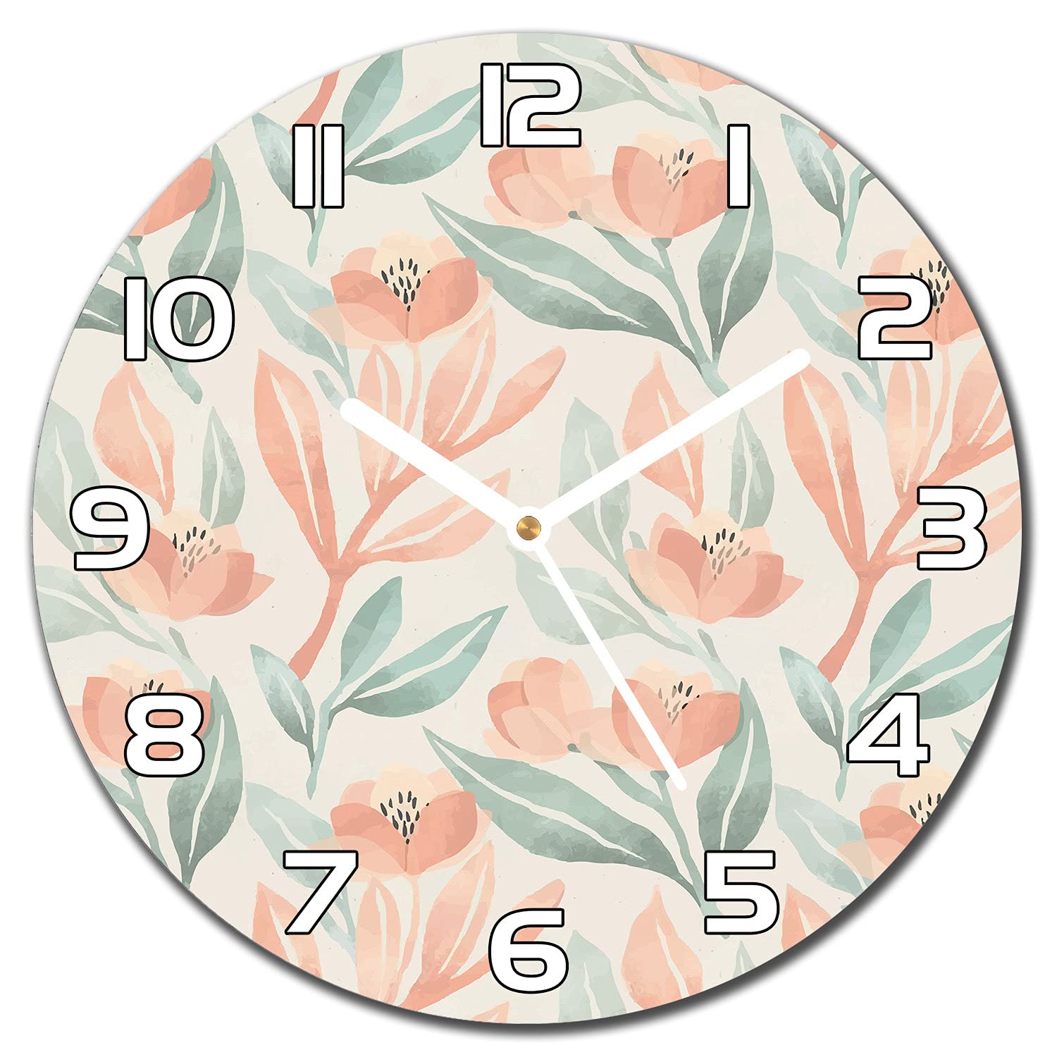 Horloge en verre moderne 30 cm fleurs de pêche, pendule murale verre sécurité salon