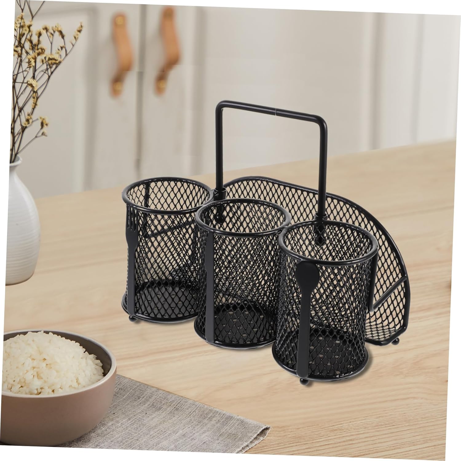 Small Utensil Holder Kitchen Organization Rack Silverware Storage Multi-grid Cutlery Holder Iron Spoon Rack