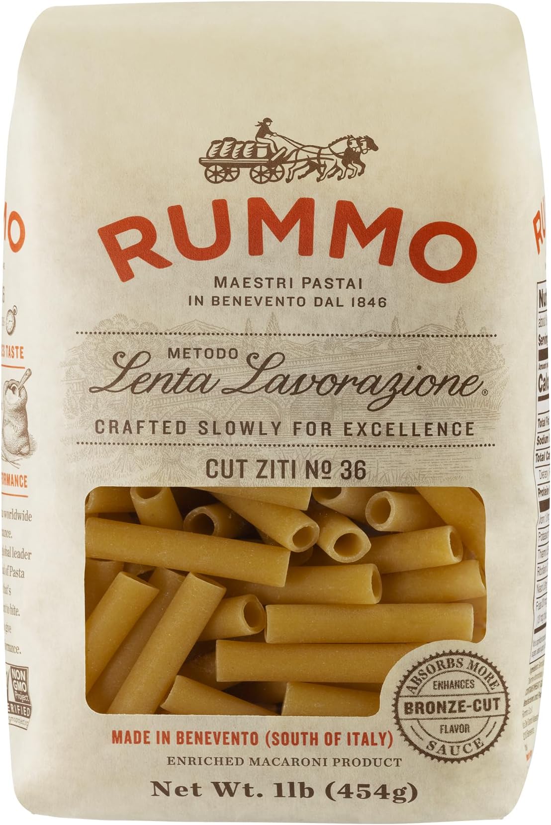 Cut Ziti Pasta N.36 - Ziti Pasta Noodles, Durum Wheat Pasta, Baked Ziti, Tube Pasta, Dry Italian Pasta - 16 Ounce (Pack of 1)