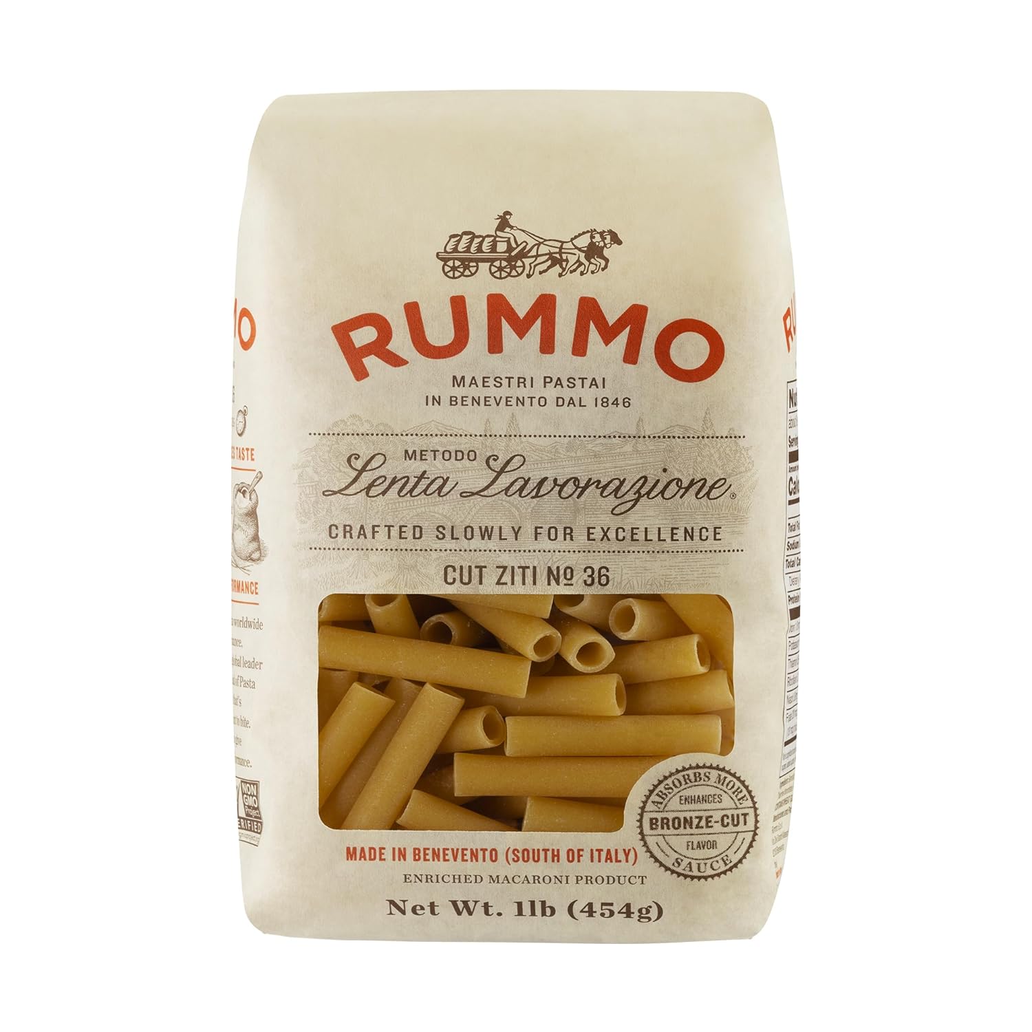 Rummo Cut Ziti Pasta N.36 - Ziti Pasta Noodles, Durum Wheat Pasta, Baked Ziti, Tube Pasta, Dry Italian Pasta - 16 Ounce (Pack of 5)