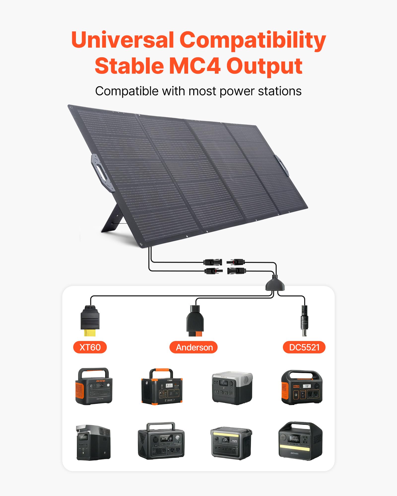 VEVOR Składany panel słoneczny 400 W, przenośny monokrystaliczny panel słoneczny z wyjściem MC4 i zasilaczem DC 10 w 1, wodoodporny IP67 do elektrowni, kempingu, wędrówek