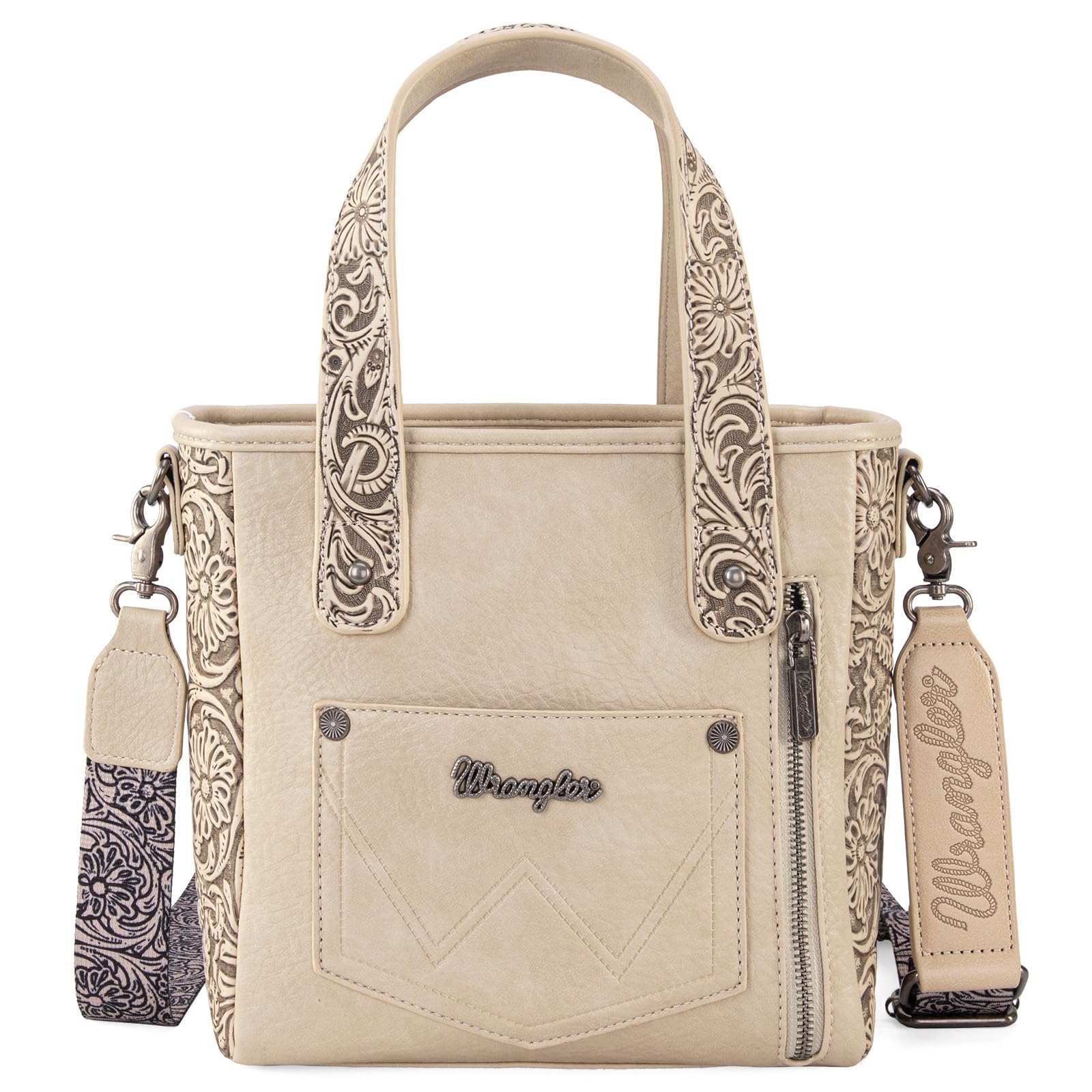Montana West Wrangler - Borsa tote da donna in pelle bovina, con frange in stile occidentale, con pietre turchesi