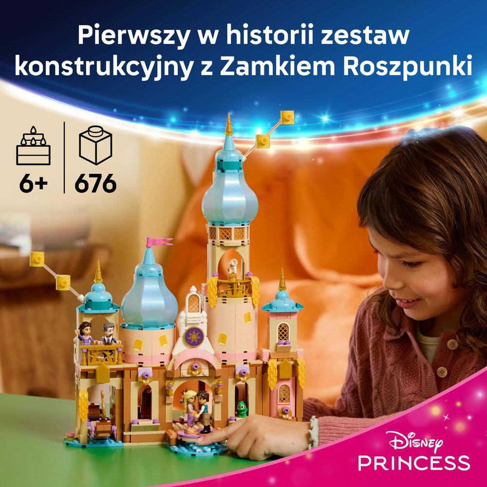 LEGO ǀ Disney Princess Zamek Roszpunki 43297 | Zamek z bajki i 6 postaci, zabawka dla 6-latki, prezent dla dziewczynki i chłopca, zestaw klocków dla dzieci, 676 elementów