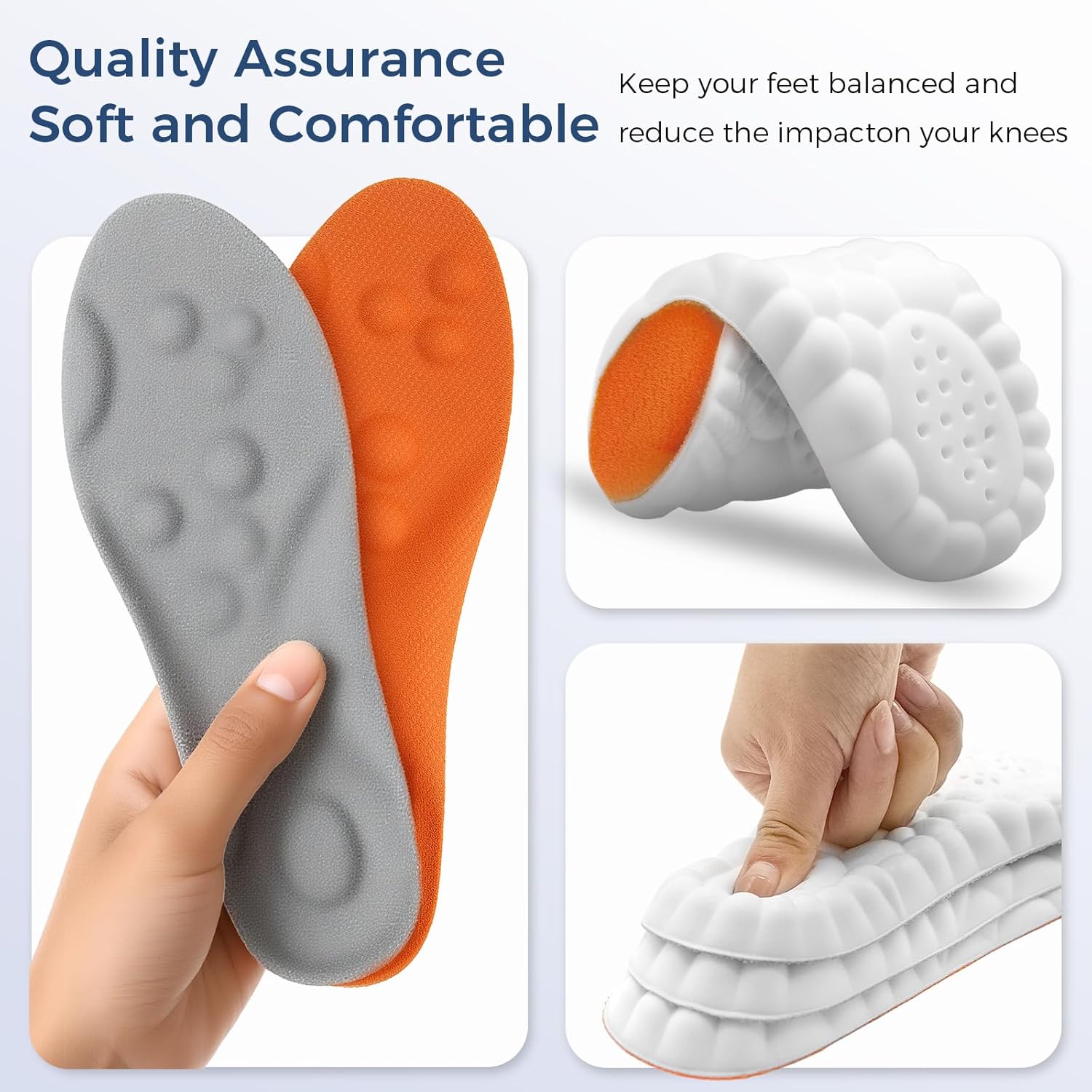 Steppers Insoles for Men & Women – Cloud-Feel Memory Foam Inserts with Arch Support, Trim-to-Fit Design for All-Day Comfort at Work & Running – Orange & Grey (Yellow, 265-285mm|W 9.5-11.5|M 8.5-10.5) - Image 2