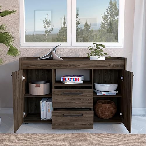 Miniatura 2 de Hart - Armario con puerta doble, 1 estante abierto, nogal oscuro