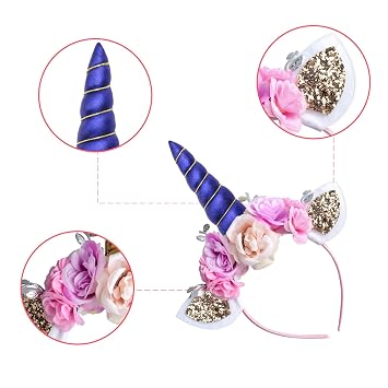 Unicorn Horn Headband Adult Blue for Girls Women Birthday Halloween Party