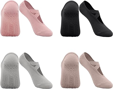 4 Pares Calcetines Antideslizantes Mujer Pilates Yoga Tallas 36-39, Cómodos Algodón Calcetines Pilates Yoga Gimnasio Mujer Antideslizantes Deportivos para Danza Fitness Ballet