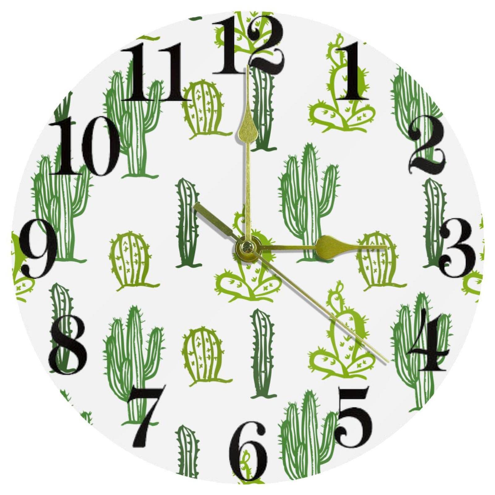 Horloge murale dessinée à la main cactus 25,4 cm silencieuse pour chambre et salon