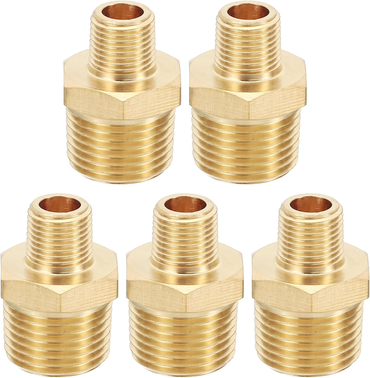 PATIKIL Brass Pipe Fittings Coupler, 10Pcs 1/4" x 1/2" NPT Male Thread Brass Hex Nipple Coupling Reducer Adapter Tubing Connector Adaptor for Water, Air, Oil, Gas Line System