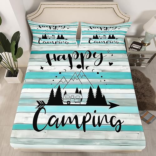 Juego de ropa de cama para cámper, sábanas de cama de tamaño matrimonial, sábana bajera rústica para niños, adolescentes y adultos, juego de