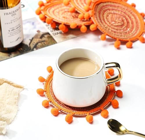 Miniatura 9 de Juego de 6 posavasos tejidos de algodón, accesorios de decoración de escritorio, posavasos de mesa para barra de café, 5.2 pulgadas