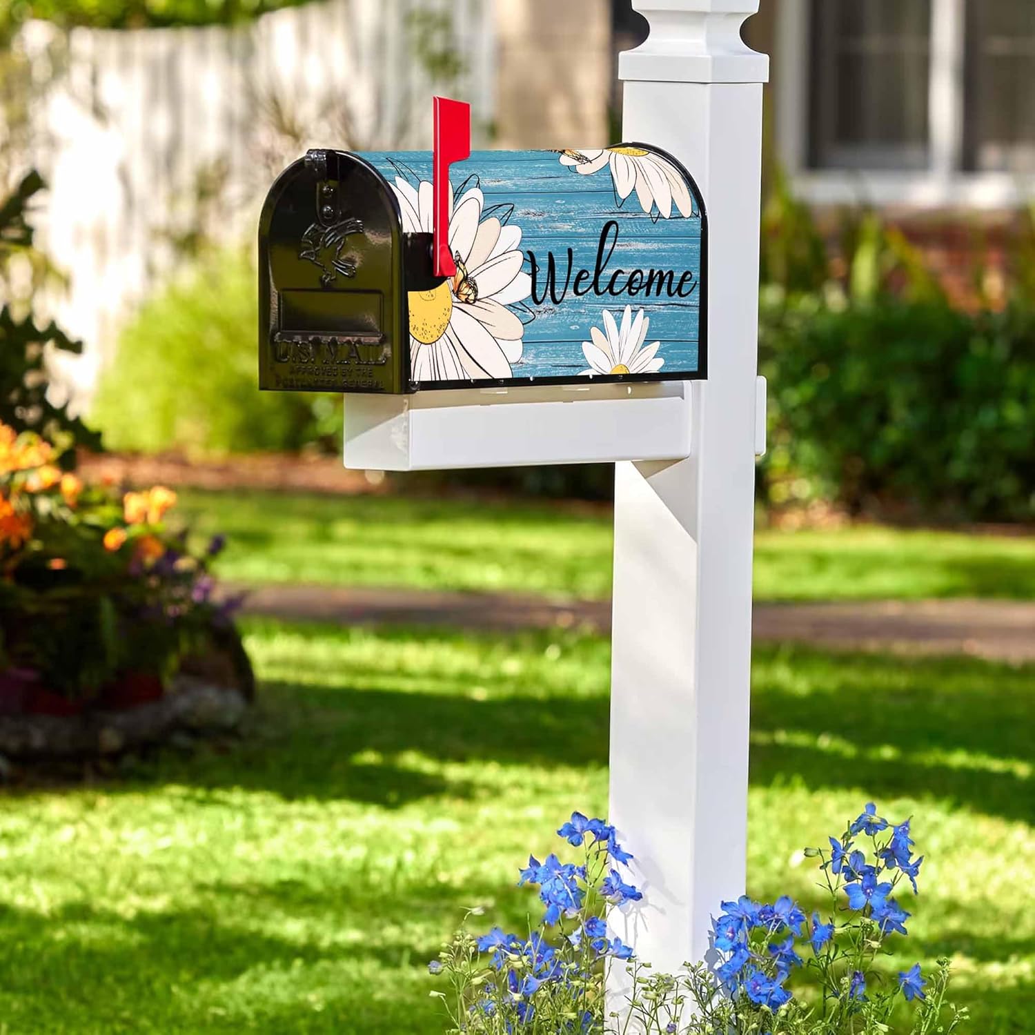 Daisy Mailbox Covers Magnetic Standard Size 21" X 18" Spring Summer Floral Welcome Mailbox Wraps Post Letter Box Cover for Garden Yard Home Decor Outdoor Decorations