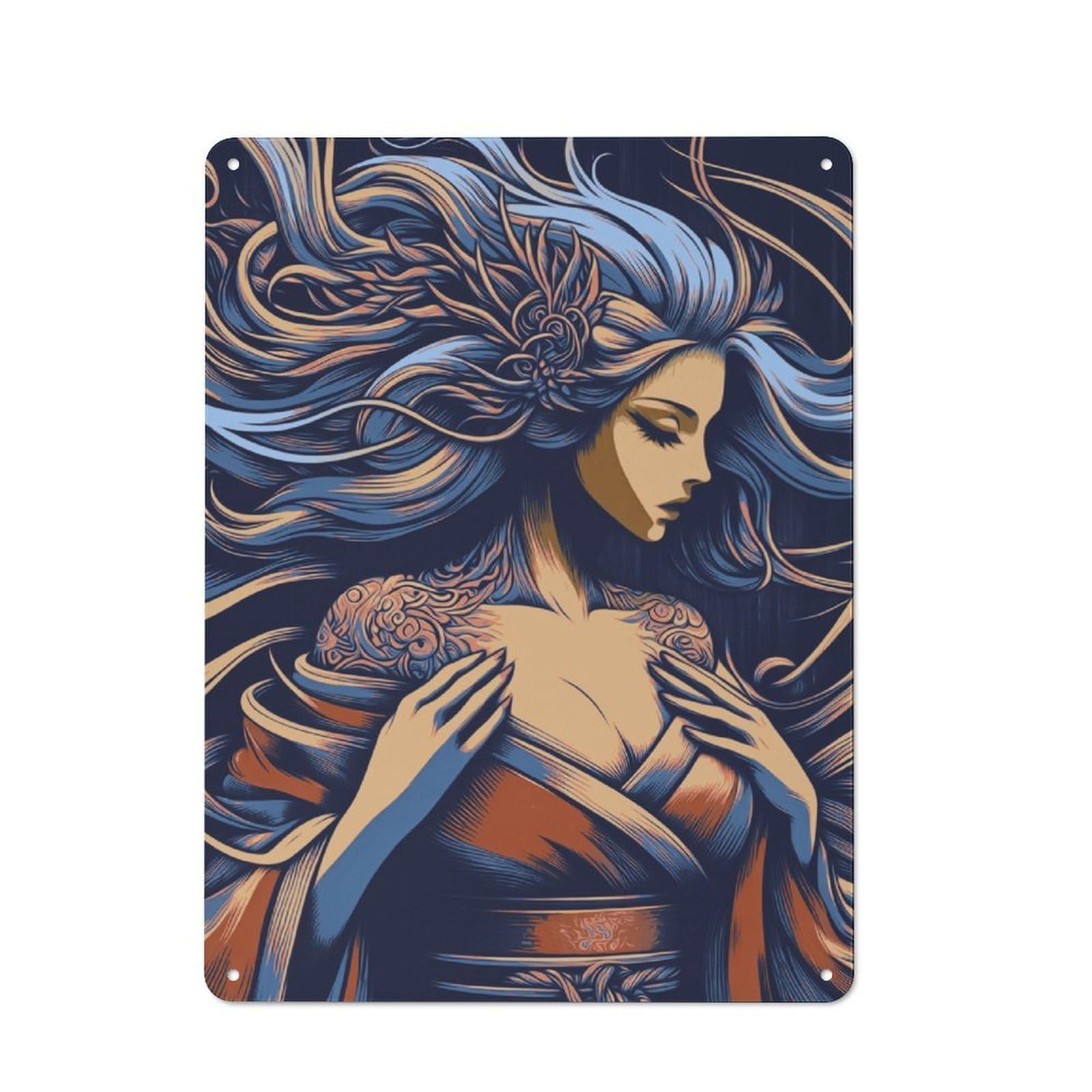 Junmoney Japanese Geisha Illustration Vintage Tin Sign 40X30cm With For Garage Wall, Suited To People Furnishing A Garage