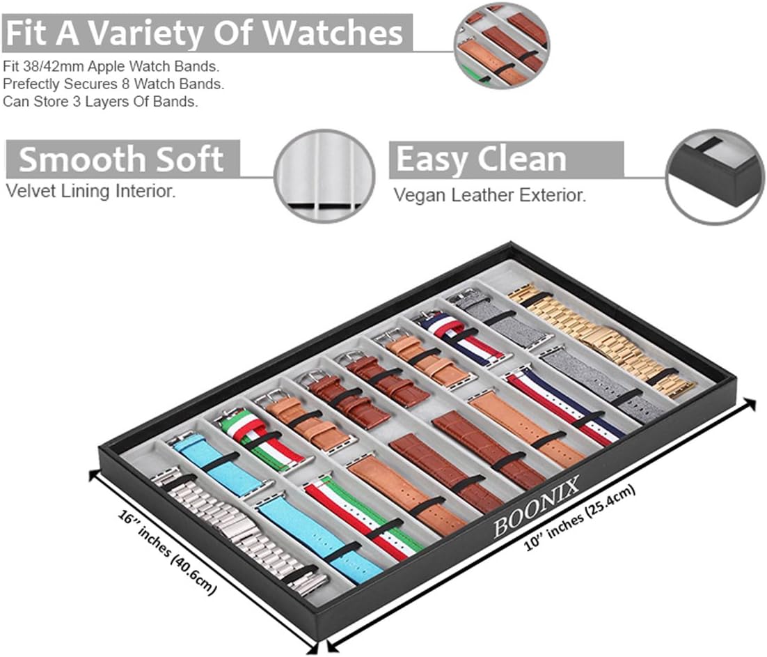 Watch Band Holder, Watch Strap Case with Clear Lid, Watch Bands Organizer, Stackable Tray For Apple Watch Bands, Fit for Drawer and Dresser(Gray-10 slot)