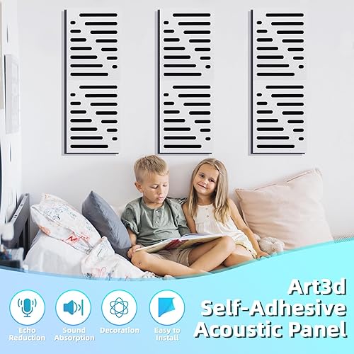 Miniatura 5 de Art3d Paquete de 6 paneles acústicos autoadhesivos insonorizados para pared, diseño de rayas de 16 x 12 pulgadas, bloque de ruido con poliéster y